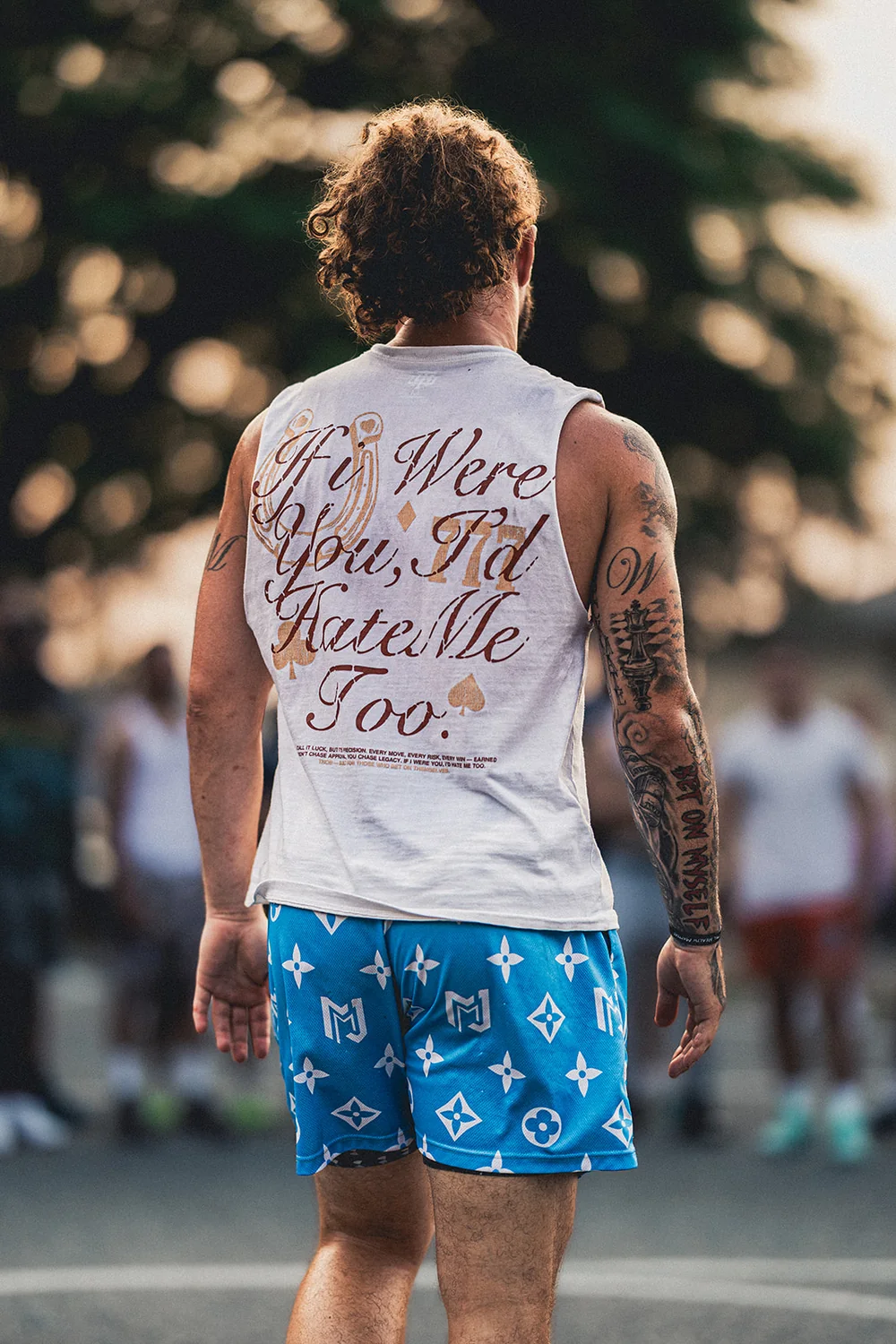 MJM Hoops event apparel photographed from behind